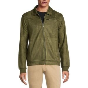 Ben Sherman Men‎ L Olive Green Faux Suede Zip Up Jacket Preppy Sporty Casual Mod